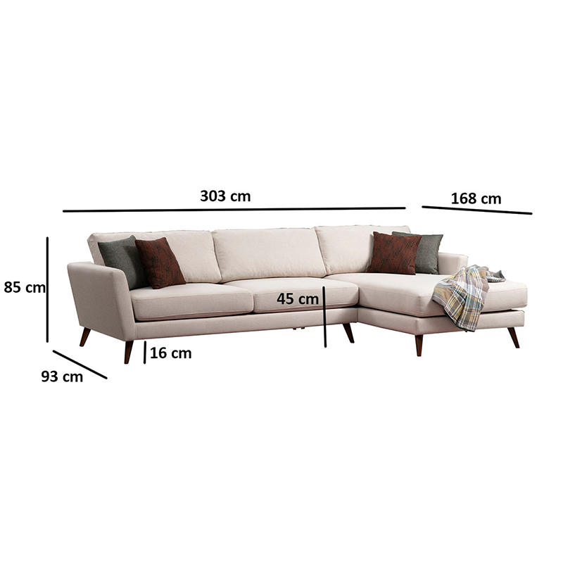 Corner sofa-bed PWF-0526 pakoworld left corner fabric beige-walnut 303x168x85cm