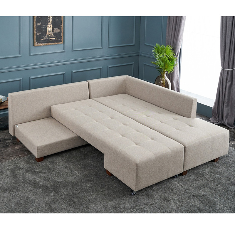 Corner sofa-bed PWF-0517 pakoworld left corner fabric cream-walnut 282x206x85cm