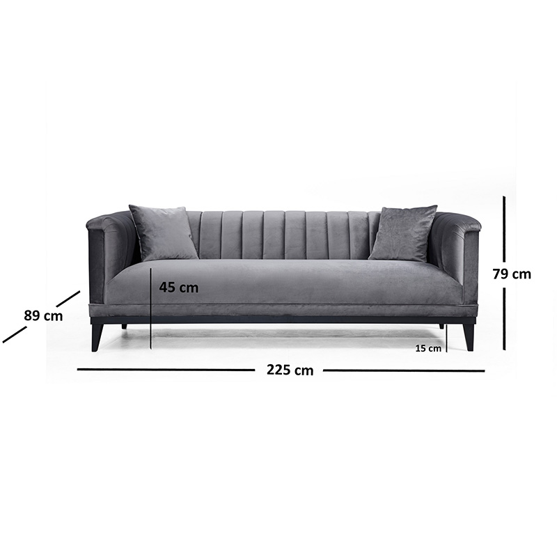 3-seater sofa PWF-0541 pakoworld anthracite velvet 255x89x79cm