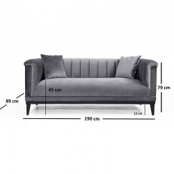 2 seater sofa PWF-0541 pakoworld anthracite velvet 190x89x79cm