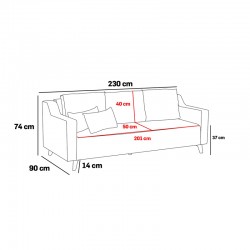 3 seater sofa-bed PWF-0592 pakoworld fabric cream 230x90x74cm