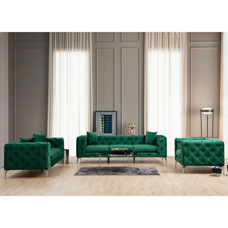 3 seater sofa PWF-0579 pakoworld Chesterfield type fabric green 237x90x73cm