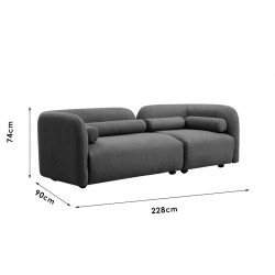 3 seater sofa Tranquil  pakoworld fabric boucle grey 228x90x74cm