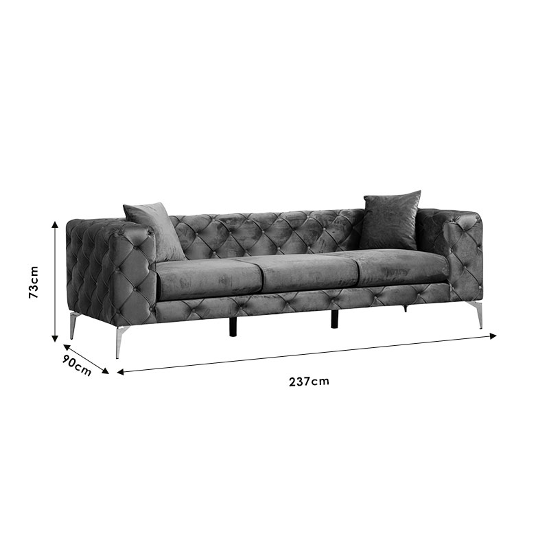 3 seater sofa PWF-0579 pakoworld Chesterfield type fabric dark grey 237x90x73cm