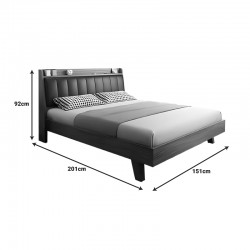 Frankly pakoworld double bed mdf-pu in walnut-black color 150x200cm