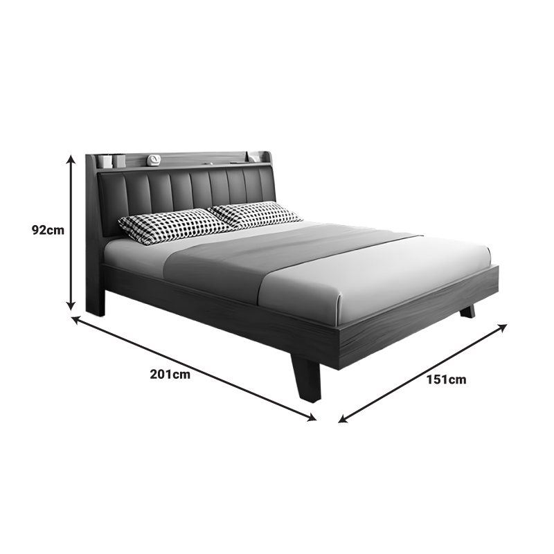 Frankly pakoworld double bed mdf-pu in walnut-black color 150x200cm