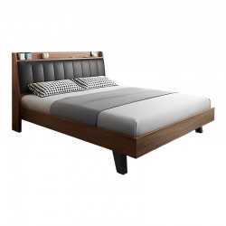 Frankly pakoworld double bed mdf-pu in walnut-black color 150x200cm