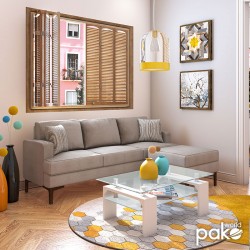 Corner sofa Slim pakoworld with beige fabric and two pillows 185x140x70cm
