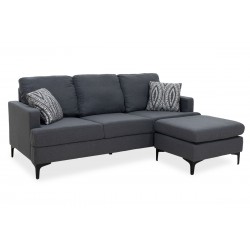 Corner sofa with dark grey Slim pakoworld fabric and two pillows 185x140x70cm