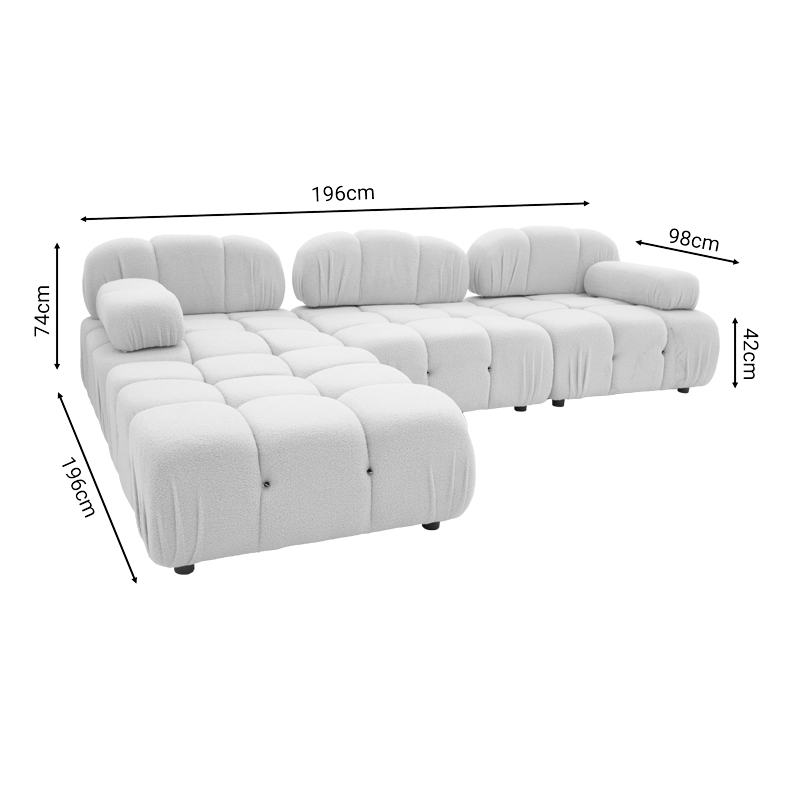 3-seater sofa Hypnotic pakoworld with beige teddy fabric and two pillows 196x98x74cm