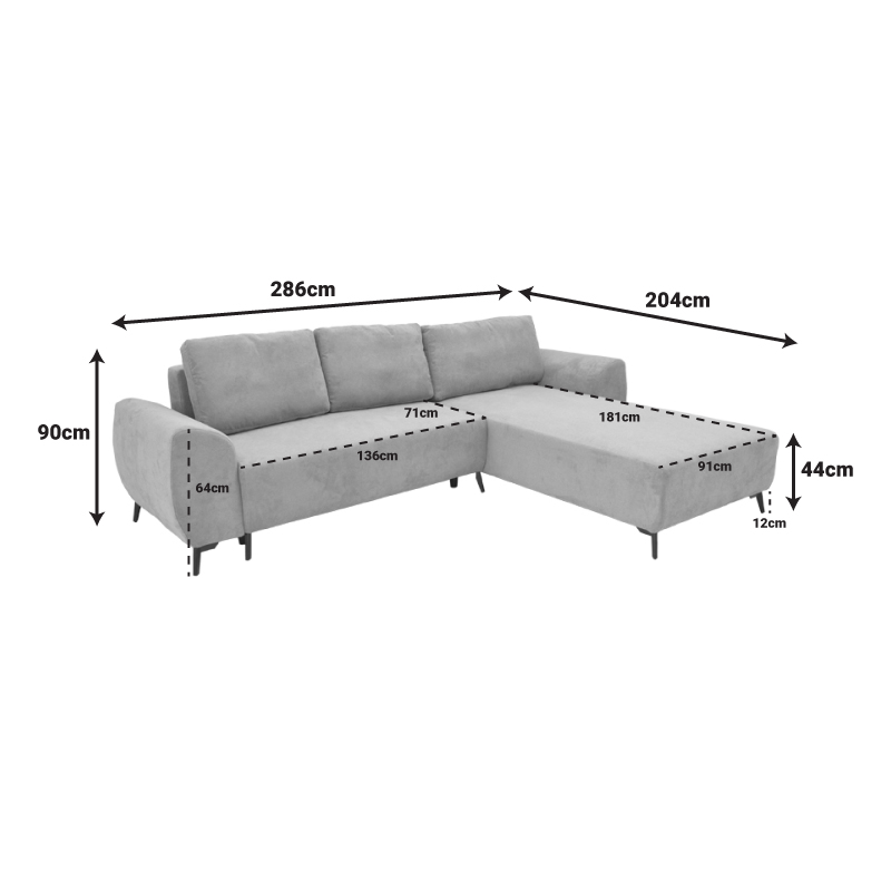 Three-seater sofabed with storage Settee Pakoworld fabric in beige color 286x204x93cm