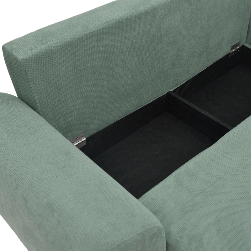 Three-seater sofabed with storage Settee Pakoworld fabric in mint color 286x204x93cm