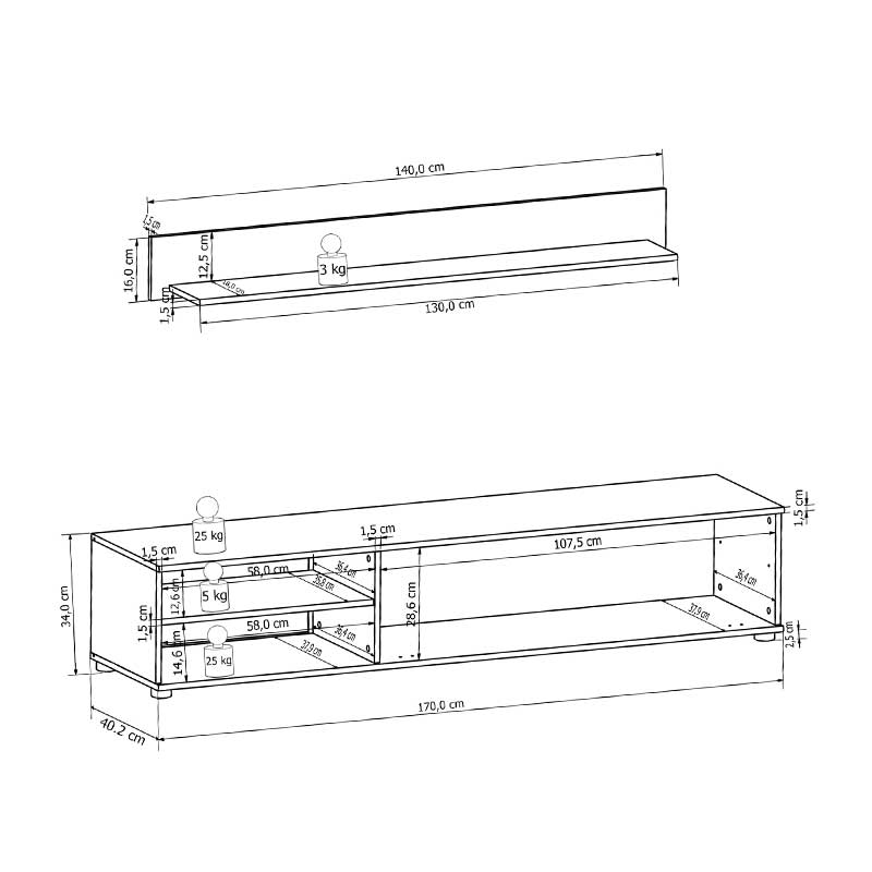 Σύνθετο σαλονιού Cool pakoworld χρώμα sonoma 263x40x190εκ