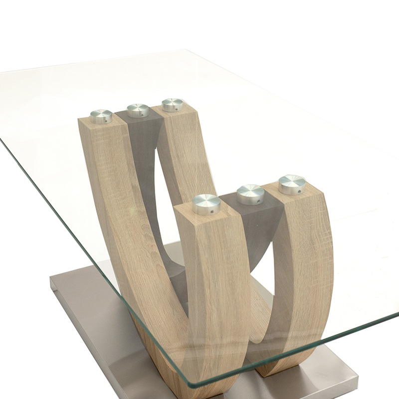 Τραπέζι σαλονιού Masai pakoworld γυαλί 8mm - πόδι χρώμα sonoma-καρυδί 120x60x43εκ
