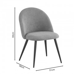 Graceful pakoworld chair gray bouclé fabric-leg black metal 51x56x84cm