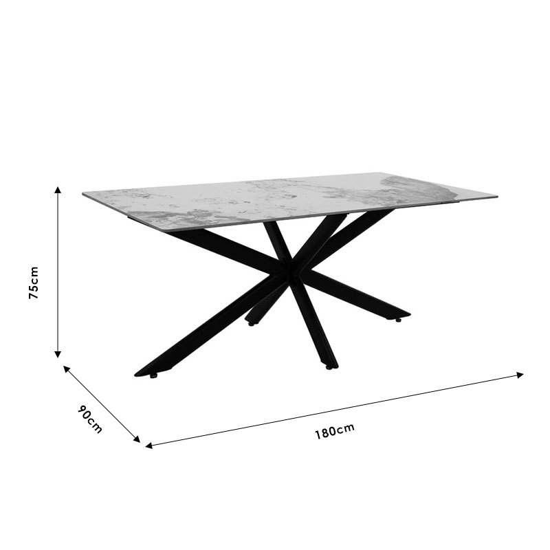 Dinning table Bethan pakoworld sintered stone white marble- metal black leg design 180x90x75cm