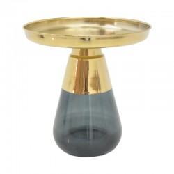 Coffee table Kunlo Inart gold chrome-black glass D50x53.5cm