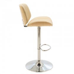 Bar stool Fern pakoworld adjustable height  ivory PU natural colored wood - inox metal