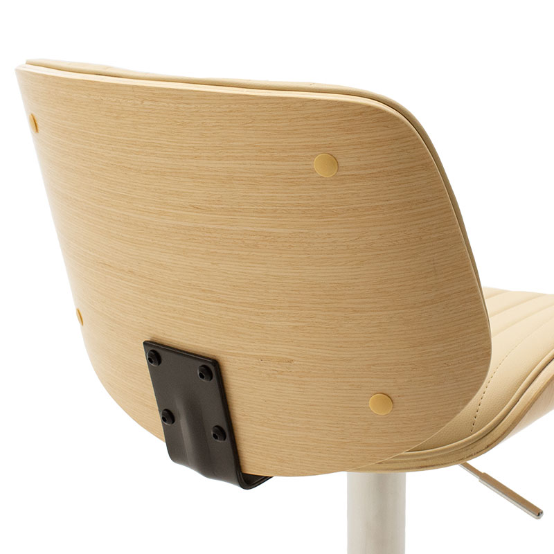 Bar stool Fern pakoworld adjustable height  ivory PU natural colored wood - inox metal
