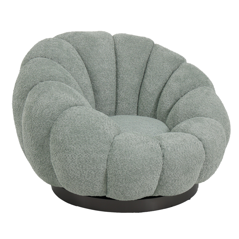 Nester pakoworld swivel armchair boucle fabric in light green color 98x97x69cm