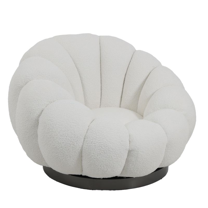 Nester pakoworld swivel armchair boucle fabric in white color 98x97x69cm