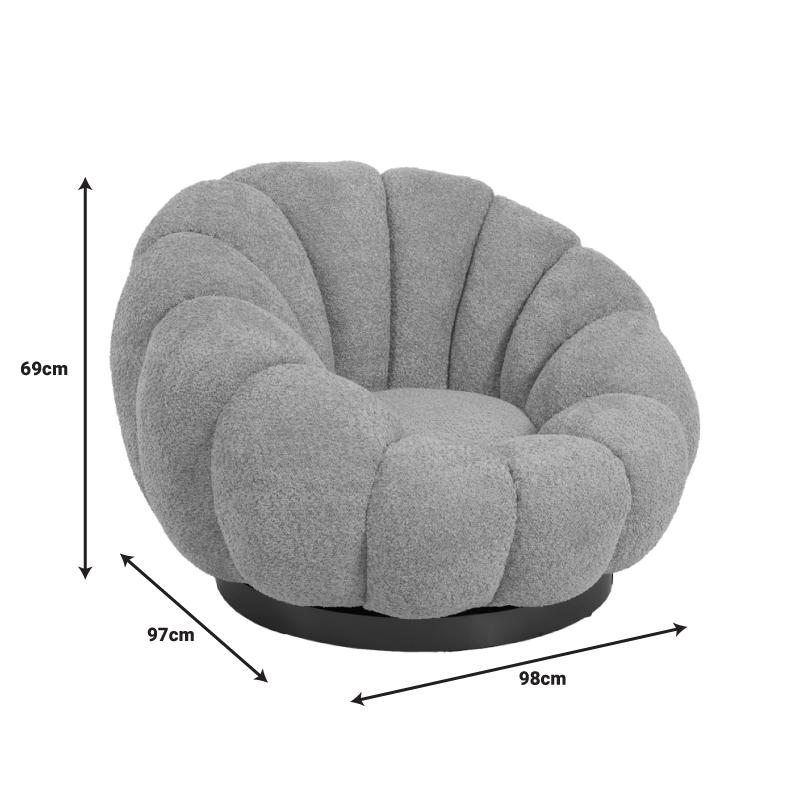 Nester pakoworld swivel armchair boucle fabric in dark grey color 98x97x69cm