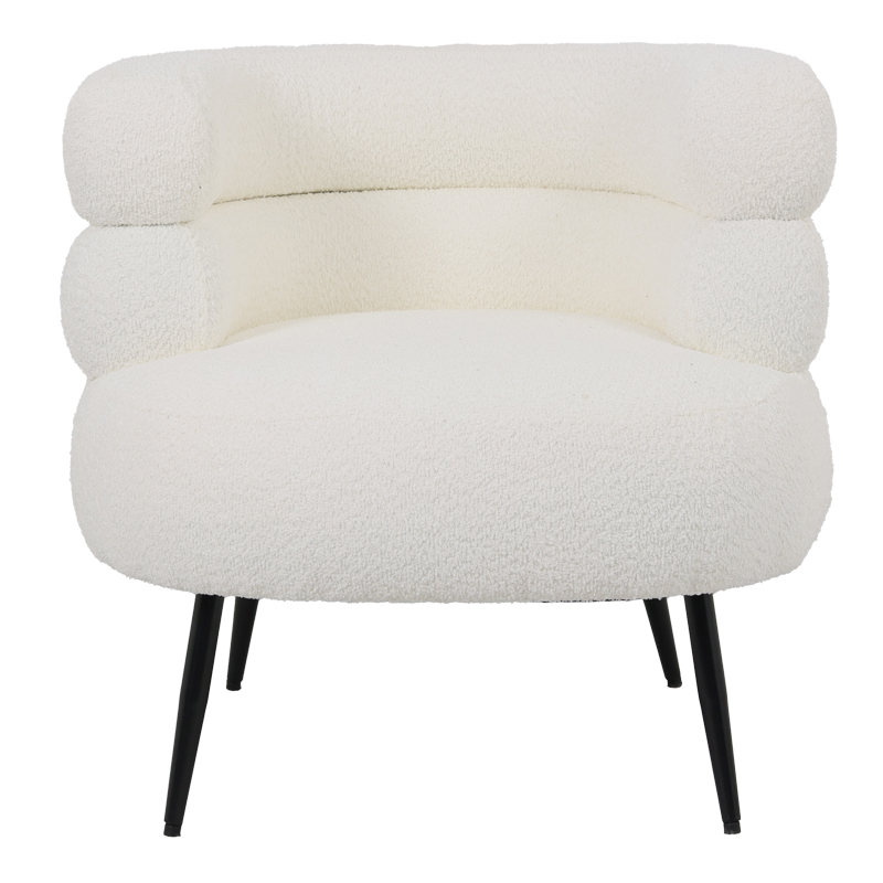 Foleja pakoworld armchair boucle fabric in white color with black metal legs 76x75x72cm