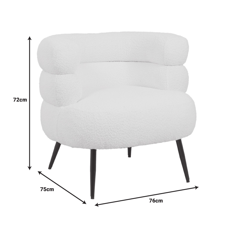 Foleja pakoworld armchair boucle fabric in white color with black metal legs 76x75x72cm