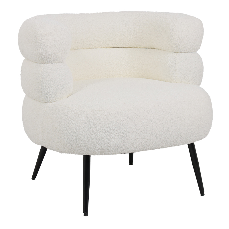 Foleja pakoworld armchair boucle fabric in white color with black metal legs 76x75x72cm