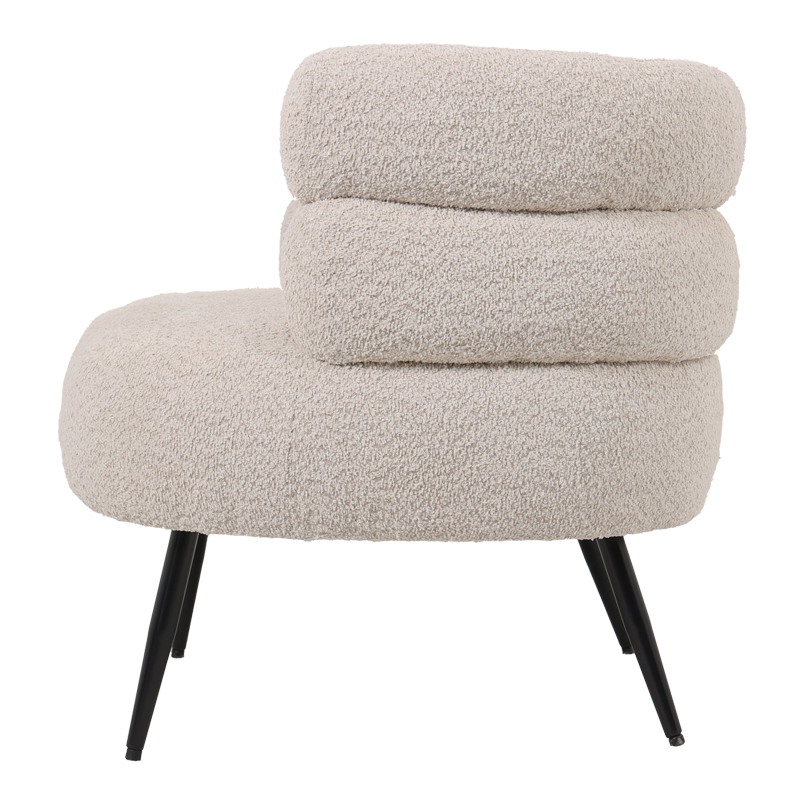 Foleja pakoworld armchair boucle fabric in beige color with black metal legs 76x75x72cm