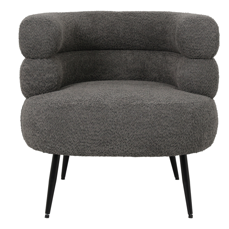 Foleja pakoworld armchair boucle fabric in dark grey color with black metal legs 76x75x72cm