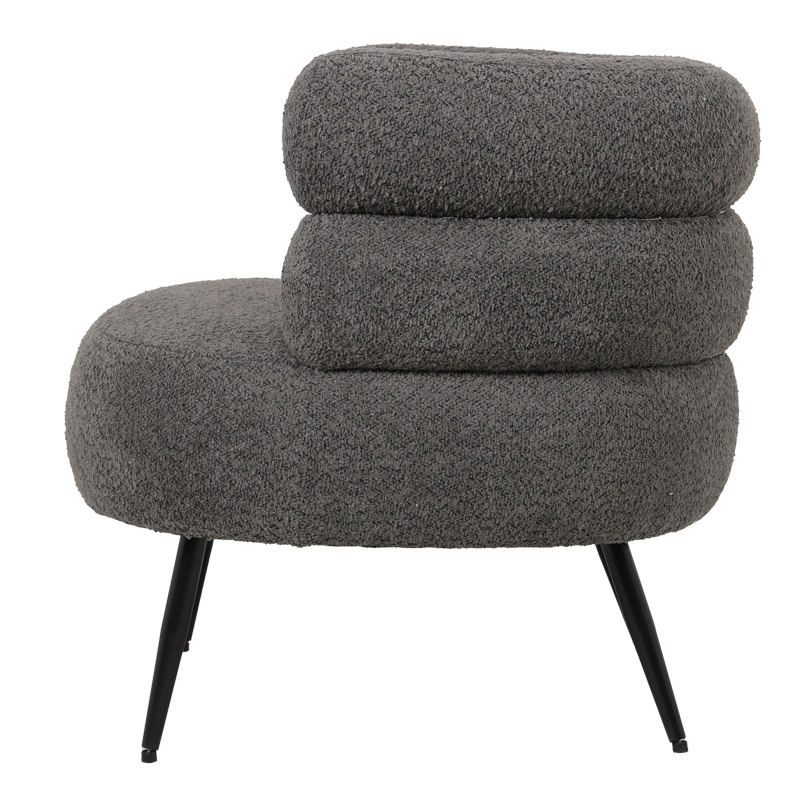 Foleja pakoworld armchair boucle fabric in dark grey color with black metal legs 76x75x72cm