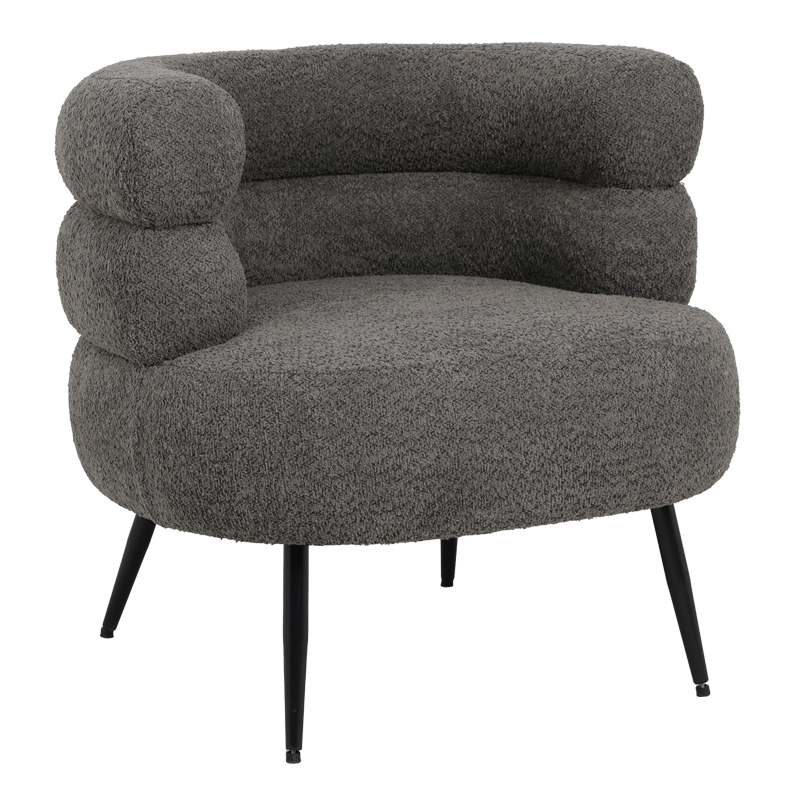 Foleja pakoworld armchair boucle fabric in dark grey color with black metal legs 76x75x72cm