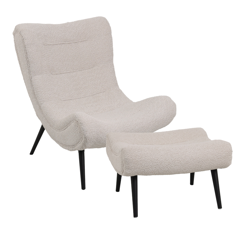 Silla pakoworld boucle fabric armchair with footstool in beige color 97x80x100cm