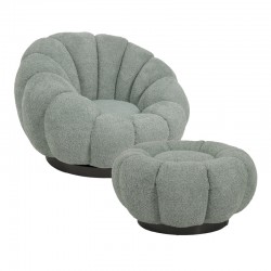 Nester pakoworld swivel armchair with stool boucle fabric in light green color 98x97x69cm