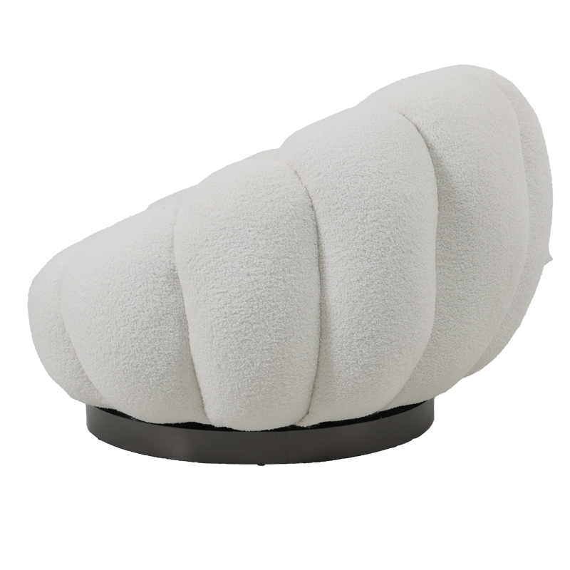 Nester pakoworld swivel armchair with stool boucle fabric in white color 98x97x69cm