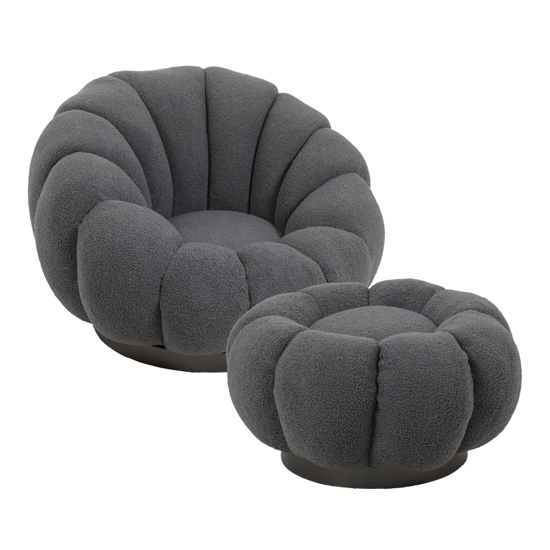 Nester pakoworld swivel armchair with stool boucle fabric in grey color 98x97x69cm