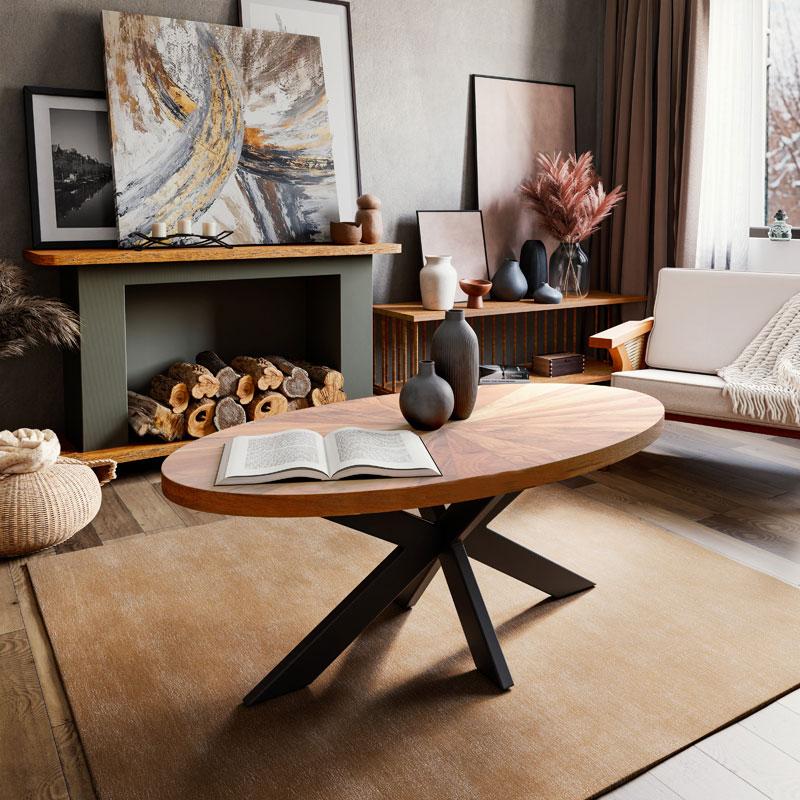 Table oval Fardy pakoworld solid acacia wood natural-black 120x60x45cm