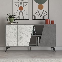 Buffet Hana pakoworld grey antique-white marble 150x35.5x82cm