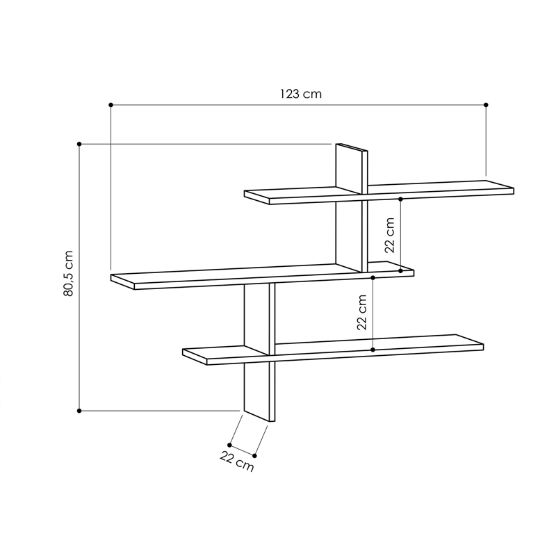 Wall shelf unit leona pakoworld melamine in white color 123x22x81cm