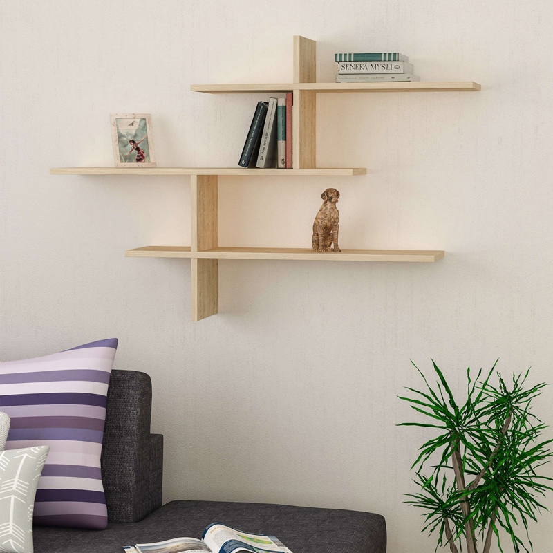 Wall shelf unit Leona pakoworld melamine in oak color 123x22x81cm