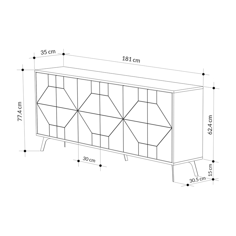 Μπουφές Bufel pakoworld σε φυσική απόχρωση 181x35x77.4εκ