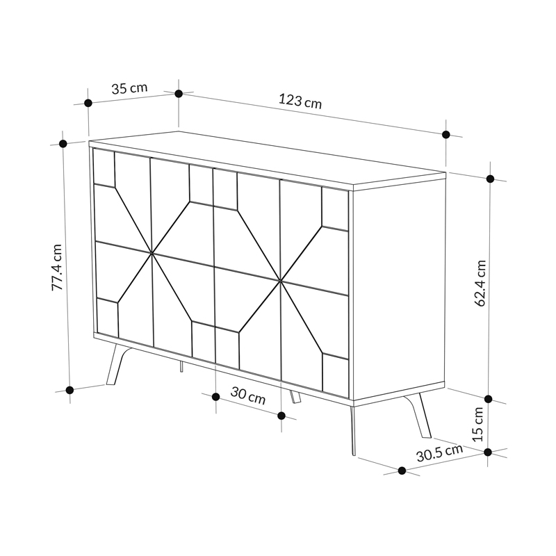 Μπουφές Dune pakoworld σε καρυδί απόχρωση 123x35x77.4εκ