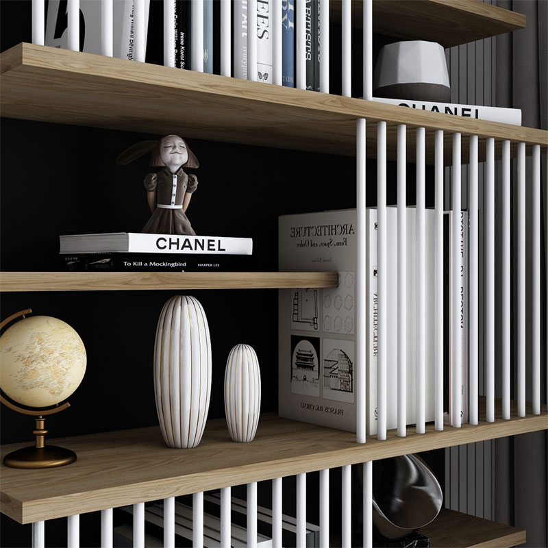 Bookcase Gassim pakoworld black-walnut-white 80x26.4x160cm