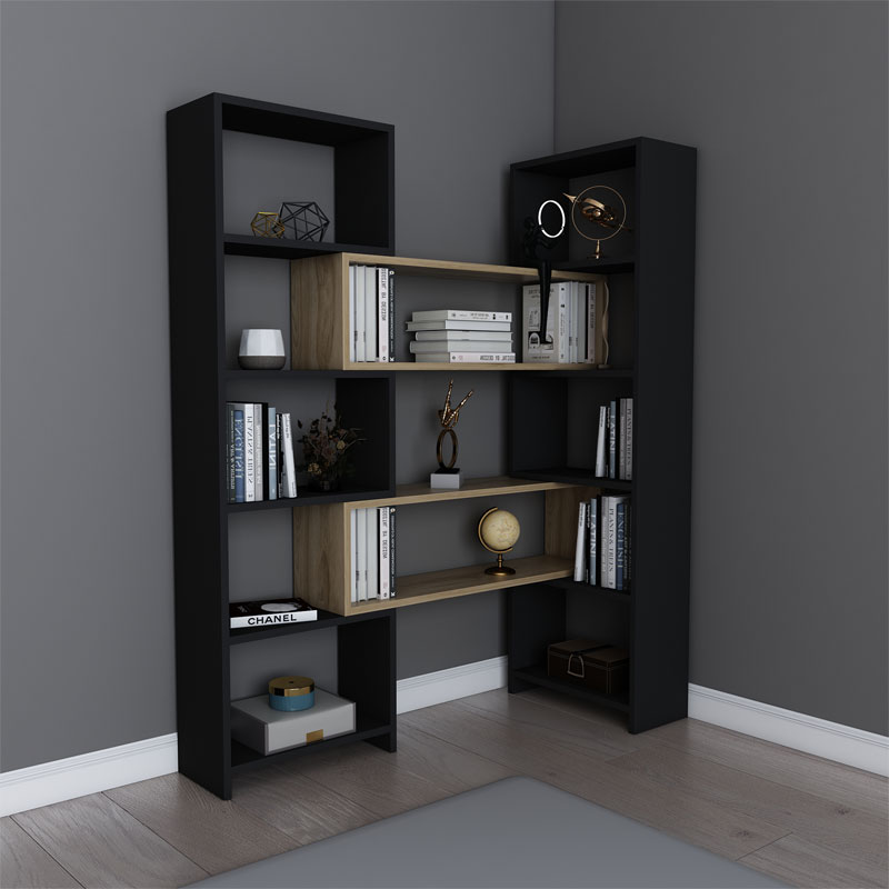 Extendable bookcase Thorin pakoworld black-natural 163.5x22x150cm