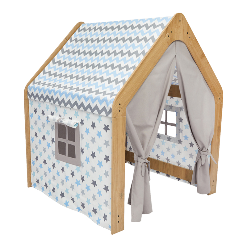 Παιδικό σπίτι Montessori Hosnele pakoworld φυσικό-λευκό-μπλε mdf 95x90x114εκ