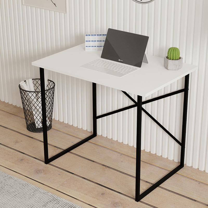 Zayn pakoworld desk black metal and melamine in white shade 90x60x70cm