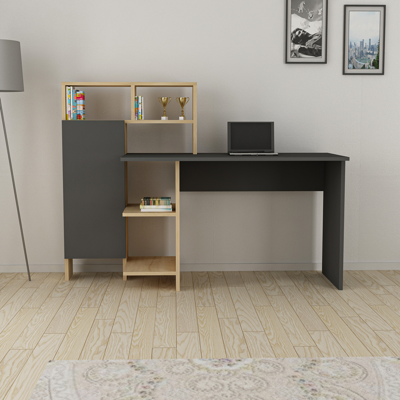 Calisma pakoworld desk with shelf in oak-anthracite shade 135x60x111cm