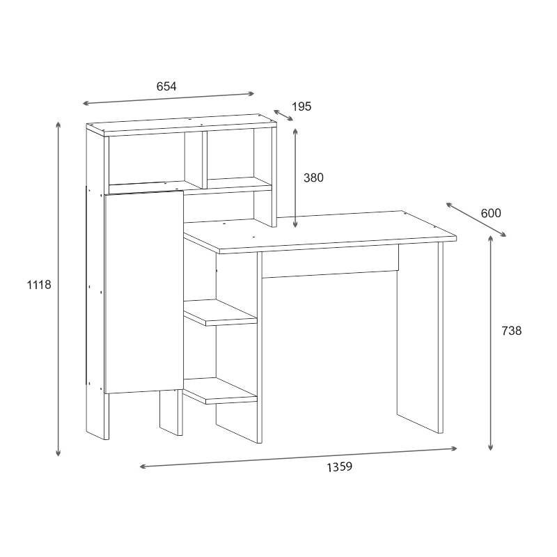 Calisma pakoworld desk with shelf in oak-anthracite shade 135x60x111cm