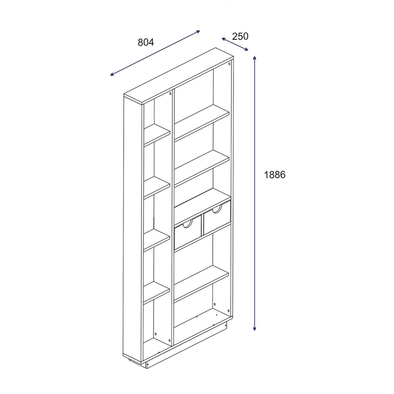 Bookcase with drawers Dakin pakoworld in oak shade 80x25x190cm